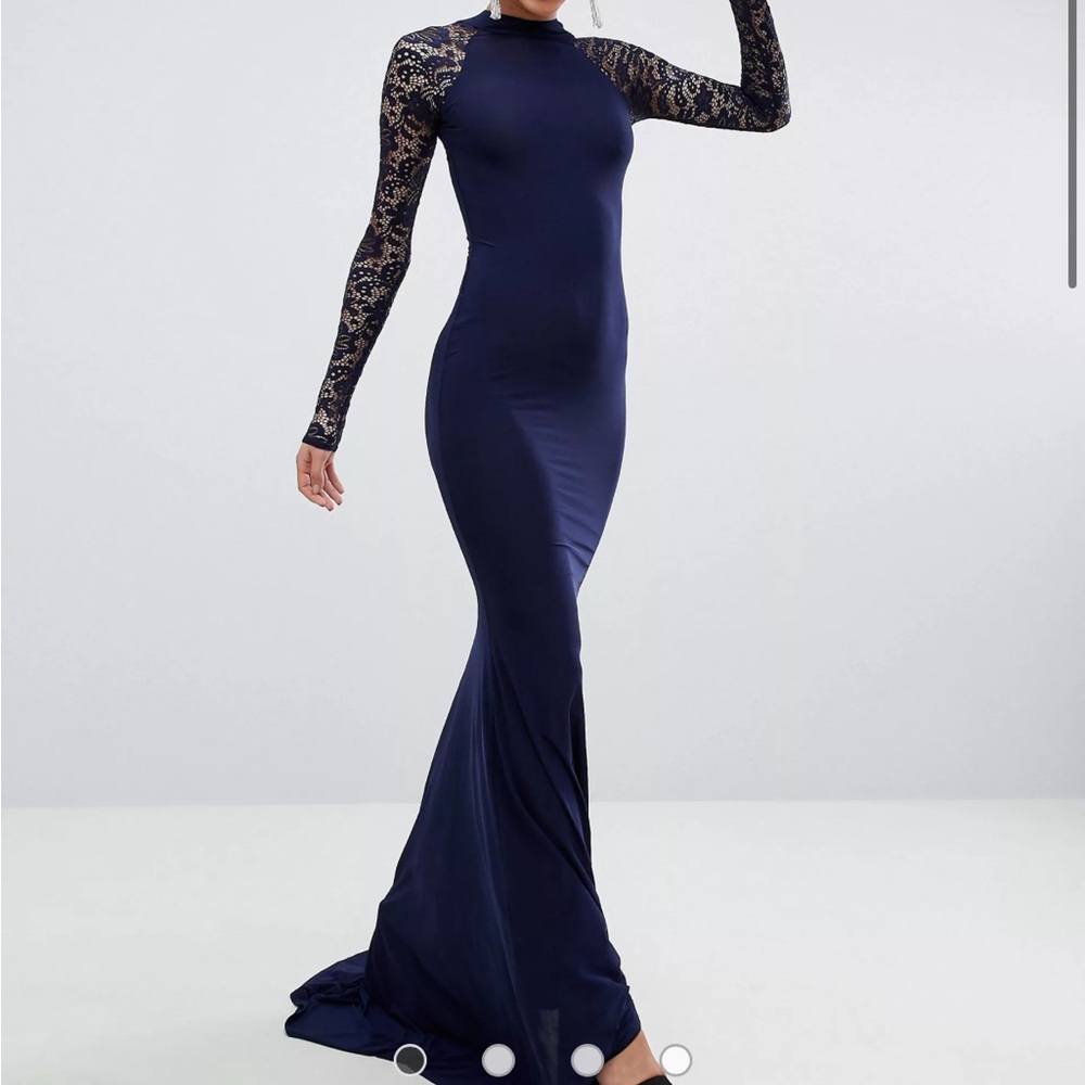 Club L Open Back Slinky Fishtail Maxi Dress With Detailed Lace Open Back